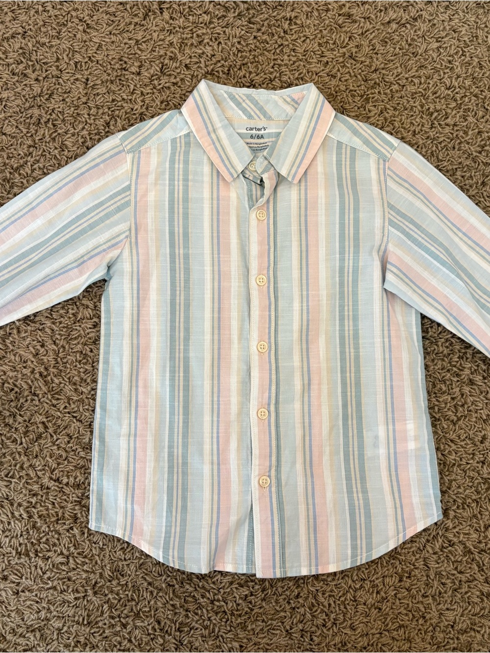 Carter's Boy’s Pastel Striped Button-Down Shirt - Blue, Pink & Cream, Size 6